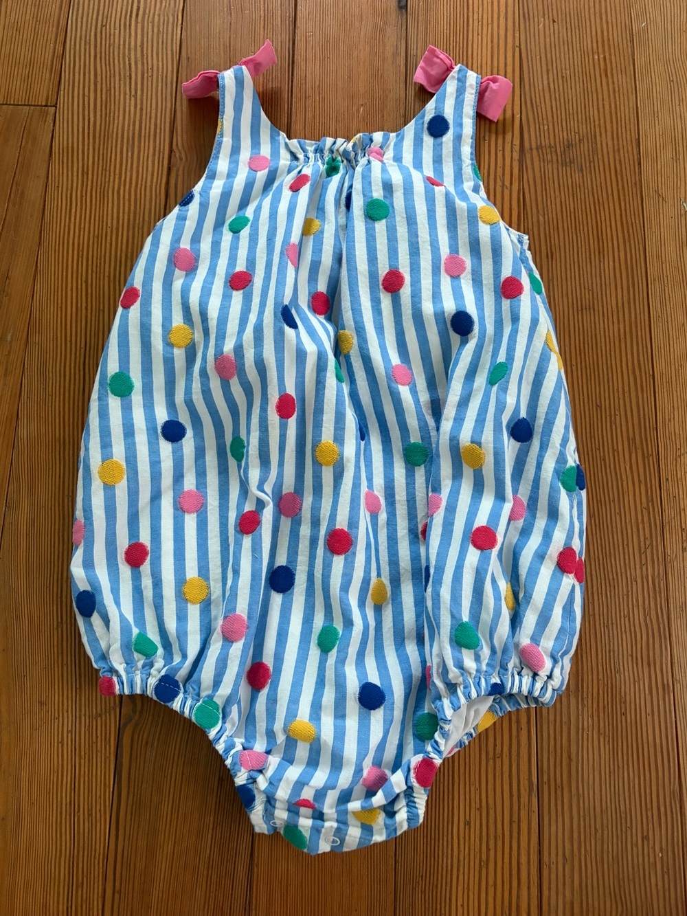Boden Girls Blue & White Striped Bubble with Dot Accents